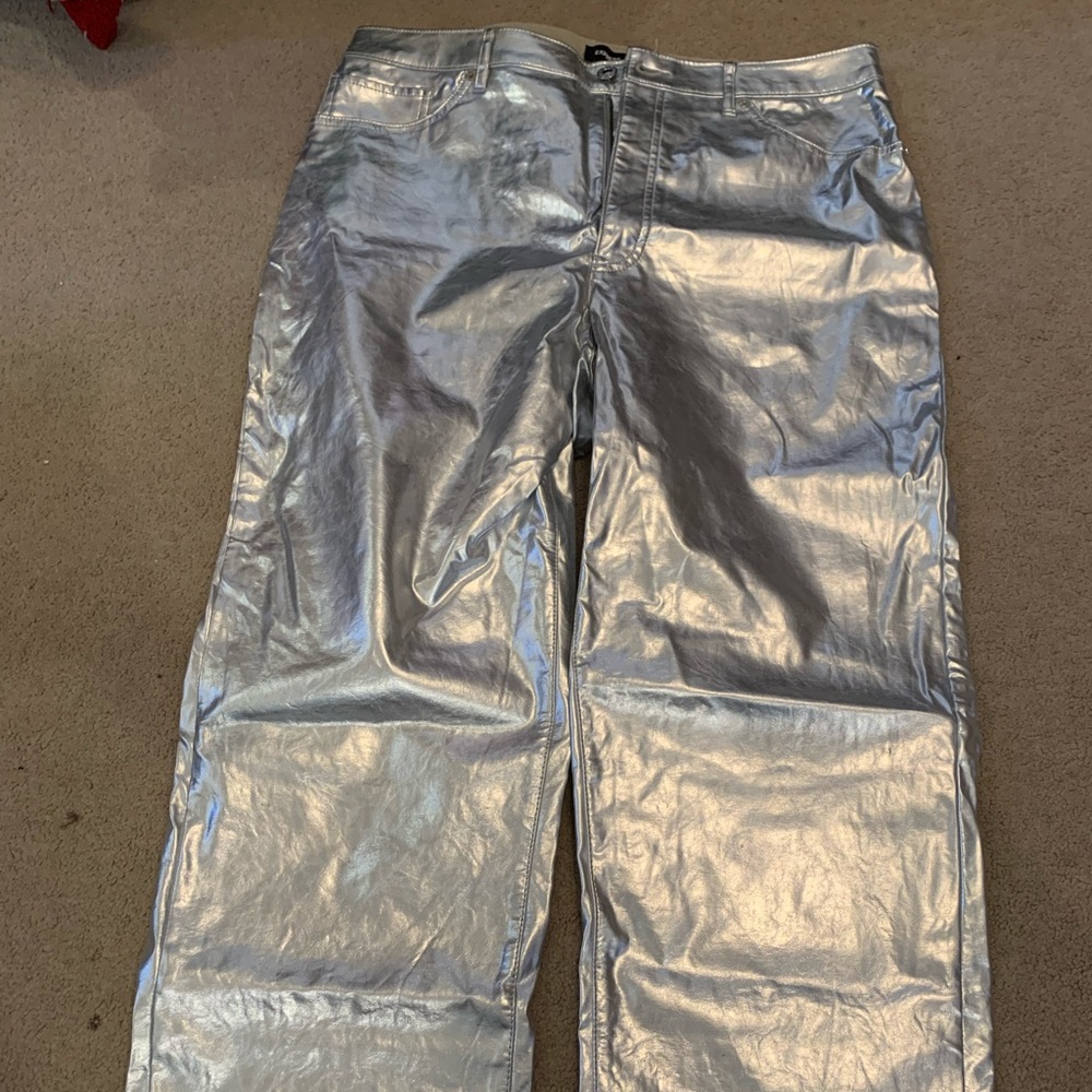 Metallic Silver Straight Pants